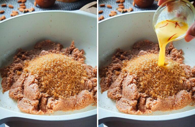 badam halwa with almond halwa recipe step 4