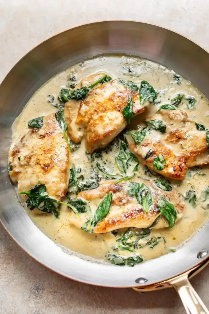 10. Creamy Chicken Florentine by Salt and Lavender (Easy Chicken Breast Recipes for Dinner in 30 minutes)
