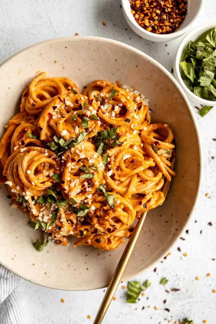 10. Roasted Red Pepper Pasta by Eat with Clarity
