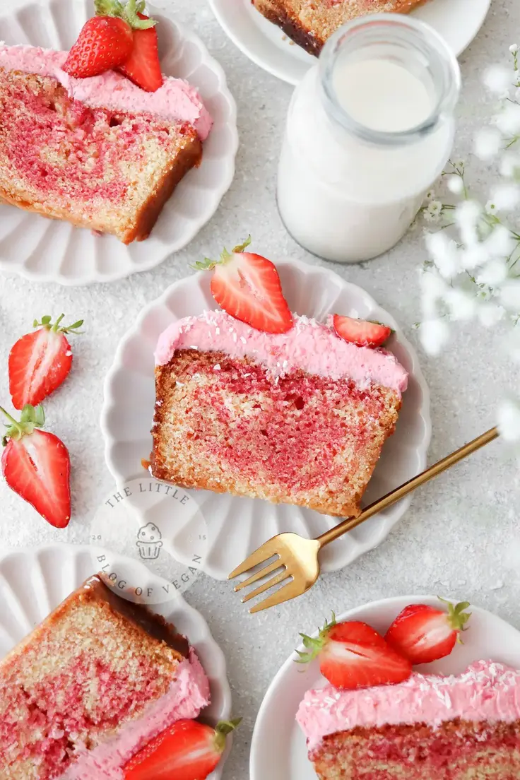 15. Vegan Strawberry Marble Loaf Cake by The Little Blog of Vegan

