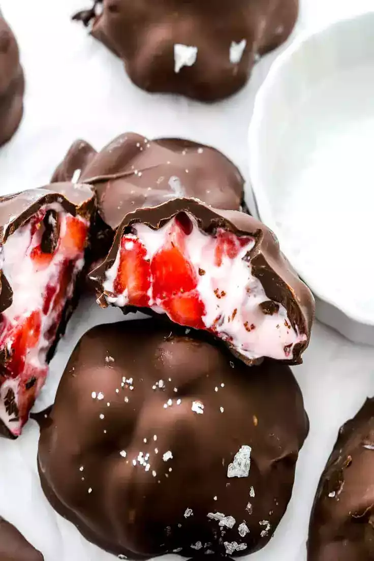 16. Chocolate Easy Strawberry Dessert Recipes Frozen Yogurt Bites by Pinch me Good
