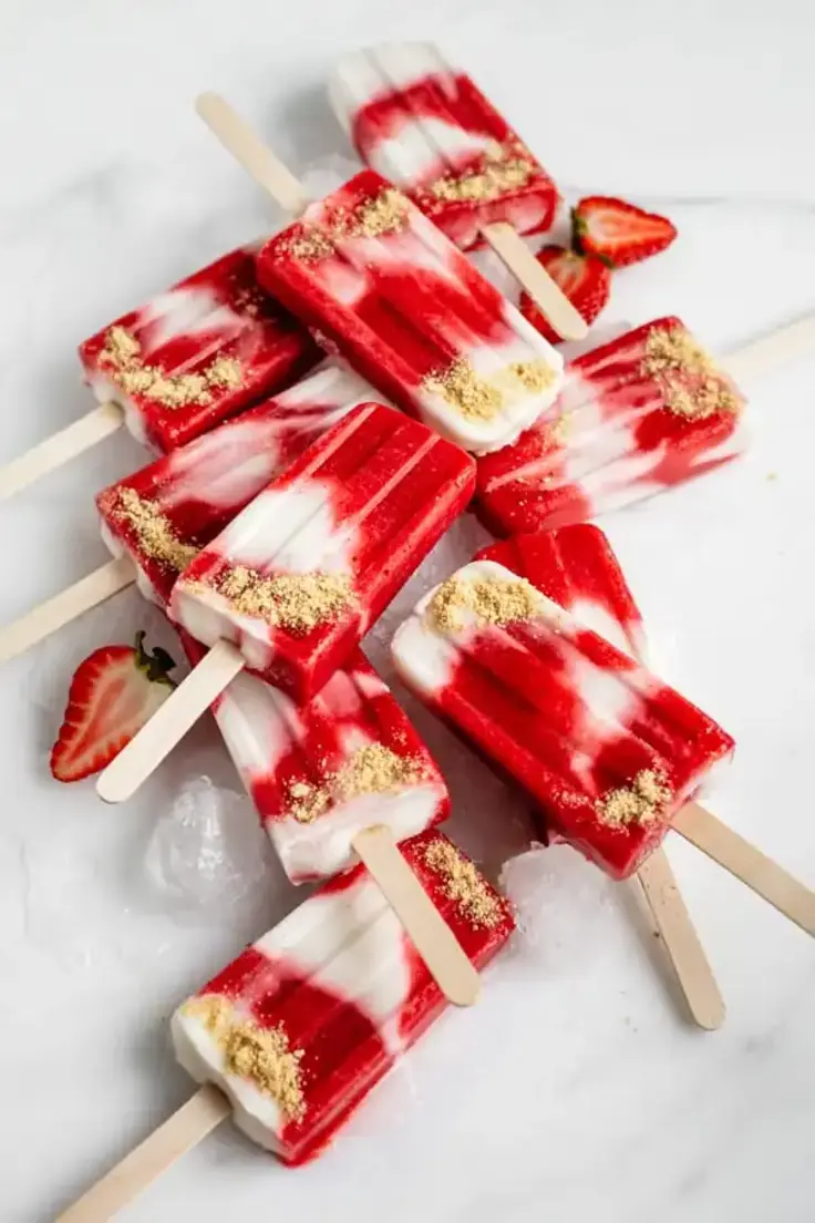 20. Vegan Strawberry Cheesecake Popsicles by Choosing Chia