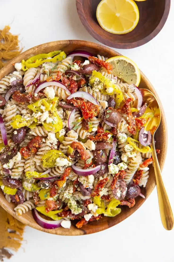 Greek Pasta Salad by The Roasted Root
