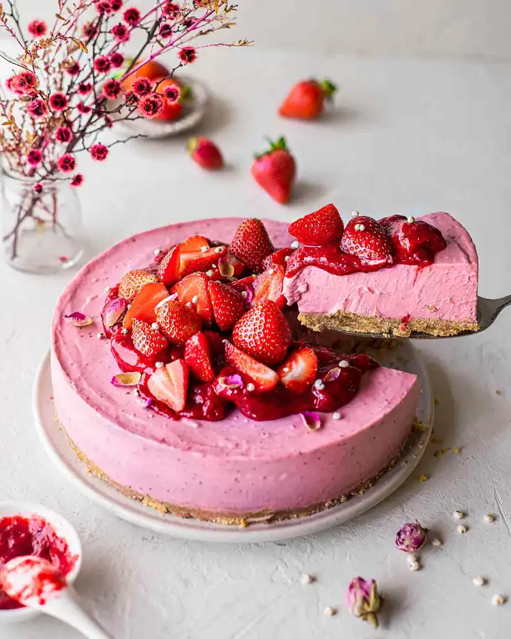 5. No-Bake Vegan Strawberry Cheesecake by Rainbow Nourishments