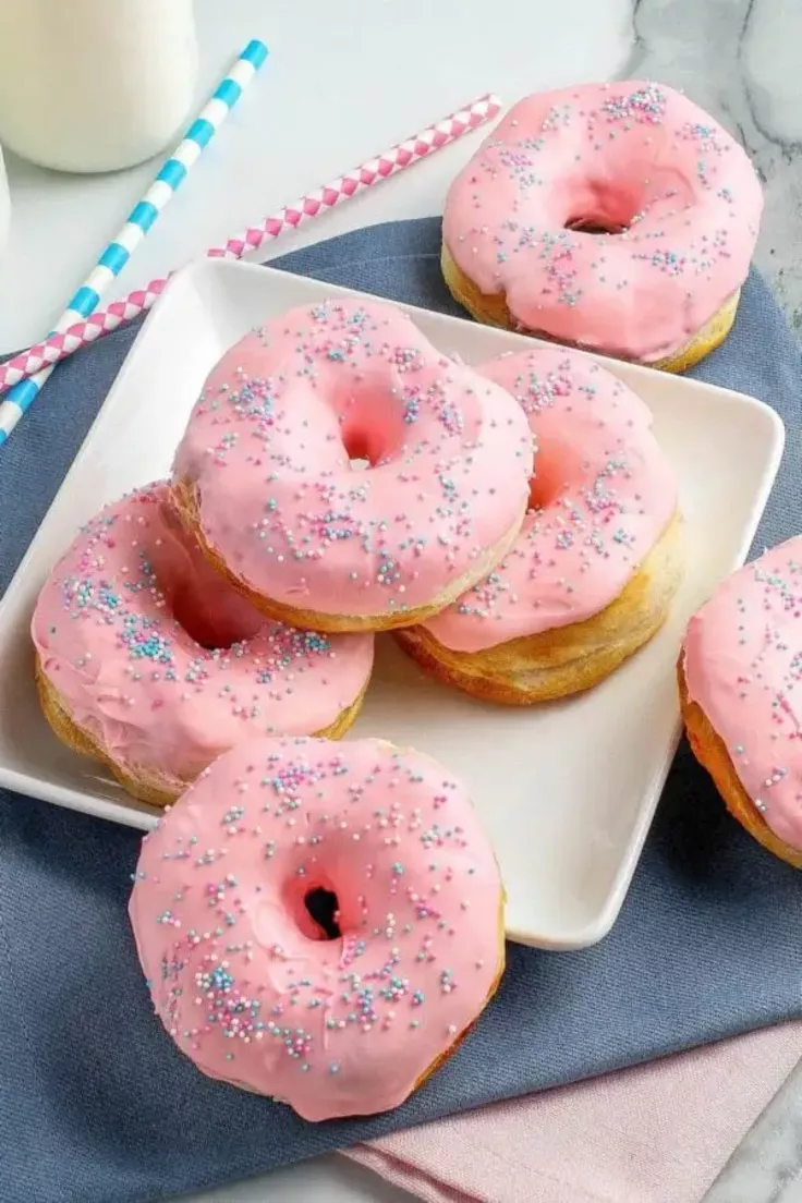 5. Air Fryer Strawberry Donuts by The Novice Chef
