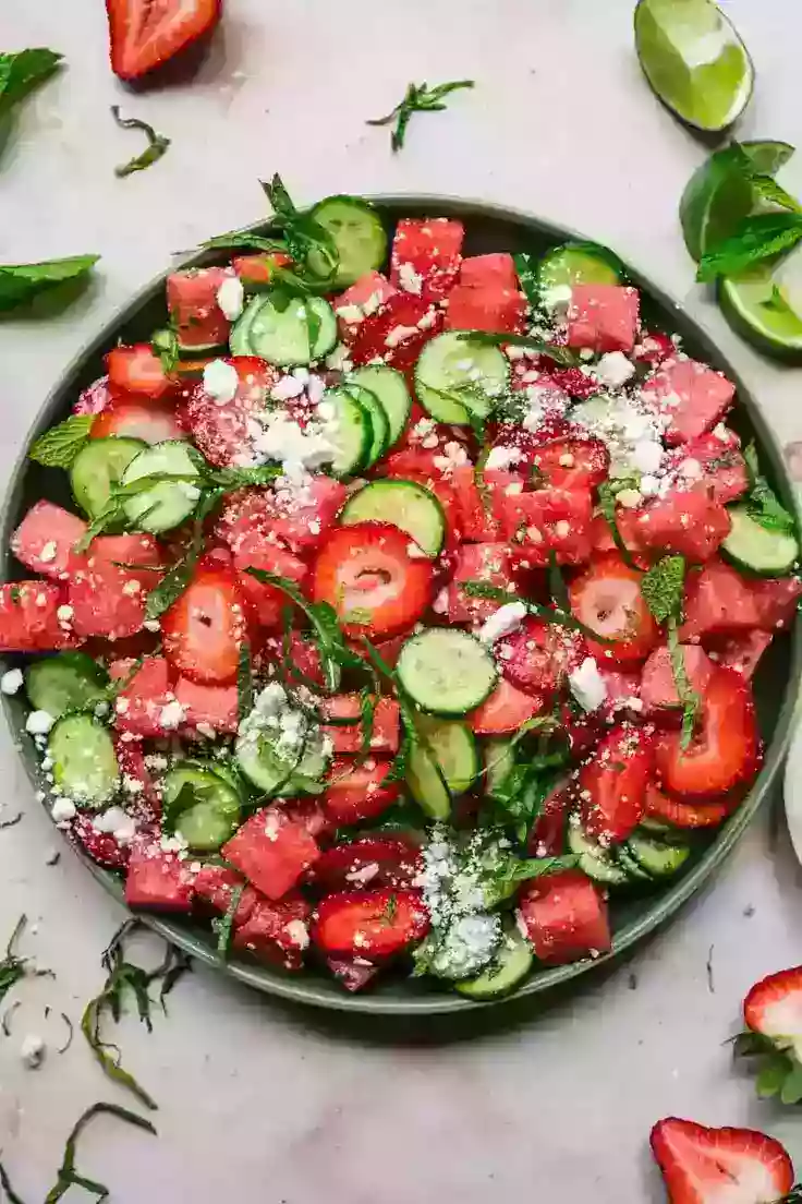 6. Watermelon Cucumber Salad with Strawberries and Feta by Crowded Kitchen

