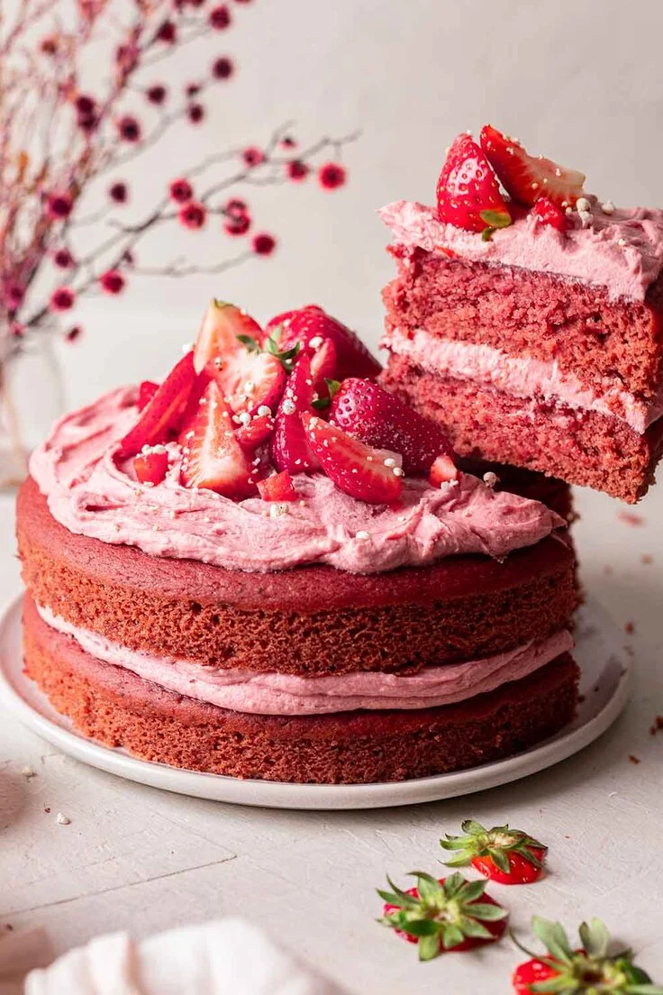 7. Vegan Strawberry Cake by Rainbow Nourishments
