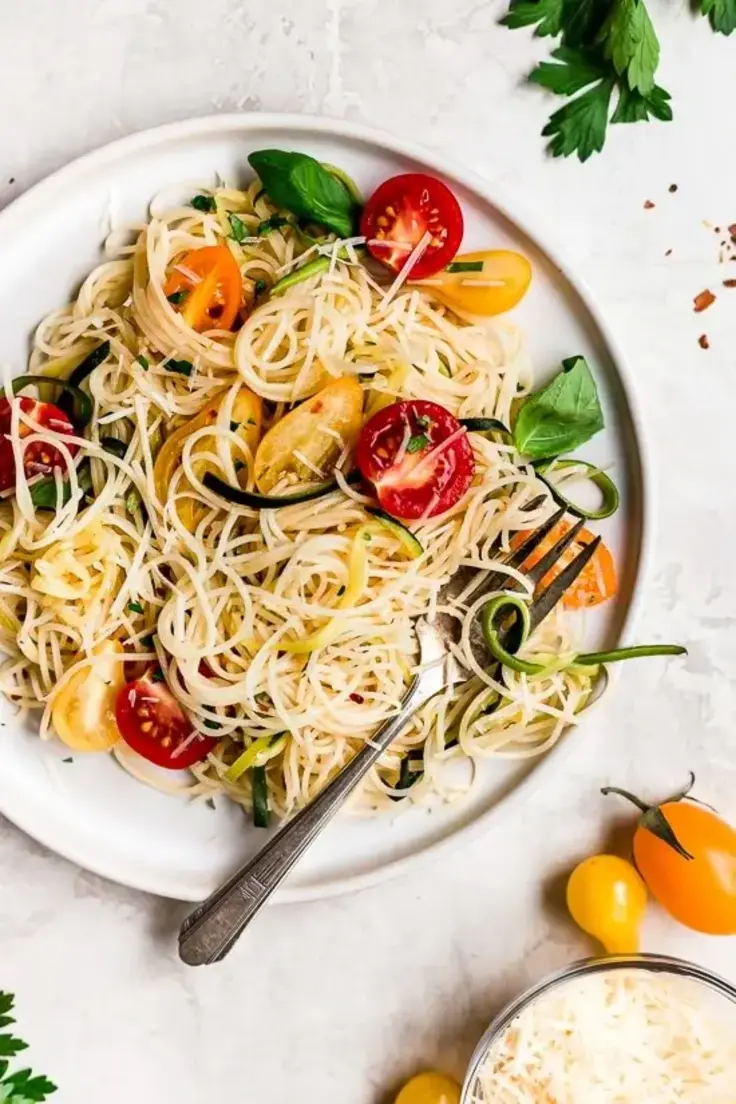 8. Angel Hair Pasta with Zucchini and Tomatoes by Skinny Taste
