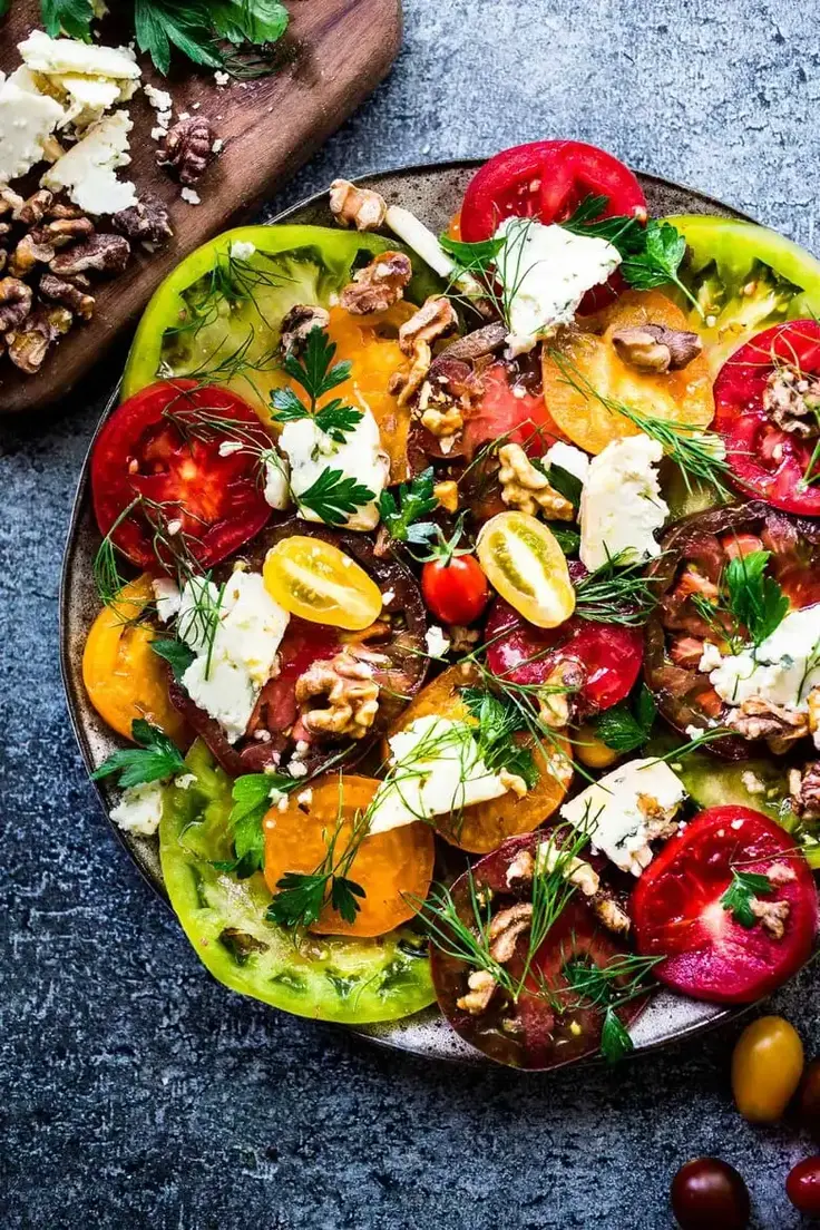 10. Heirloom Tomato Salad with Toasted Walnuts & Smoked Blue Cheese by Feasting at Home

