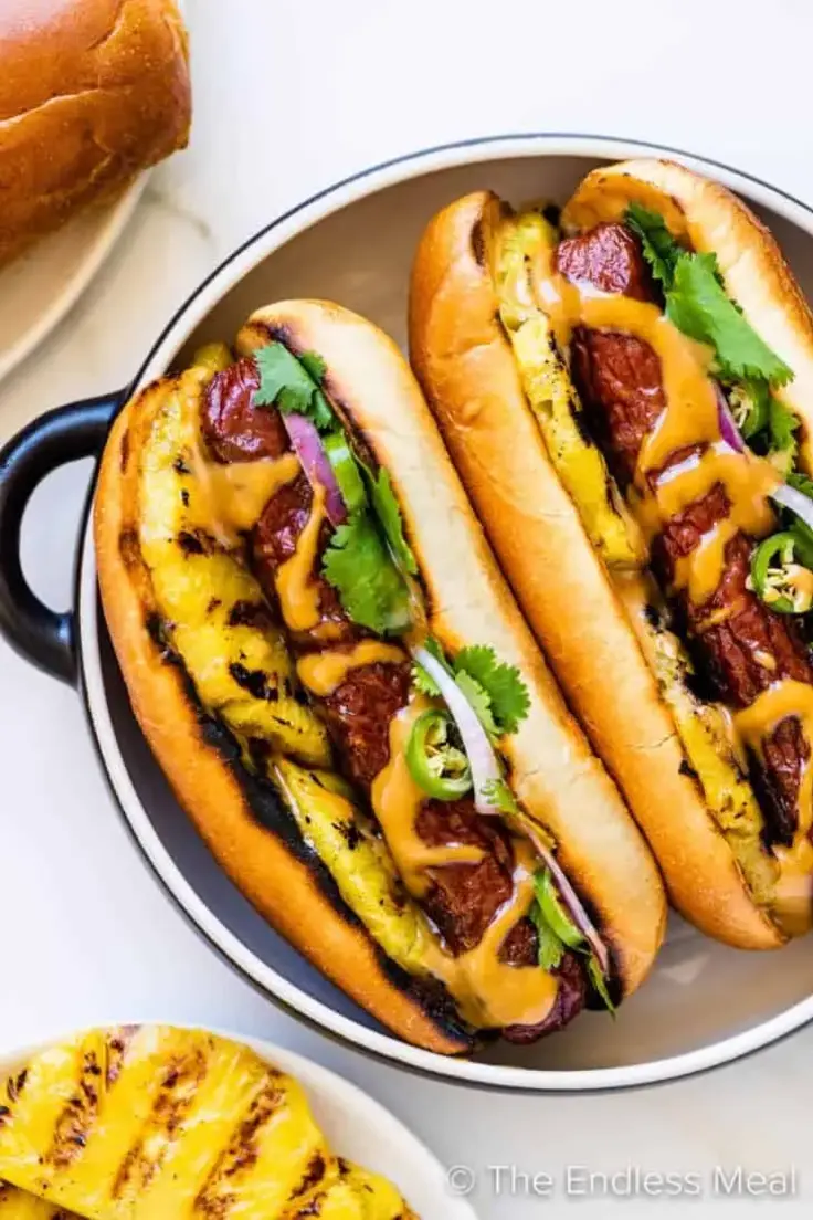 11. Hawaiian Hot Dogs with Grilled Pineapple and Teriyaki Mayo by The Endless Meal  (Hot Dog Recipes )

