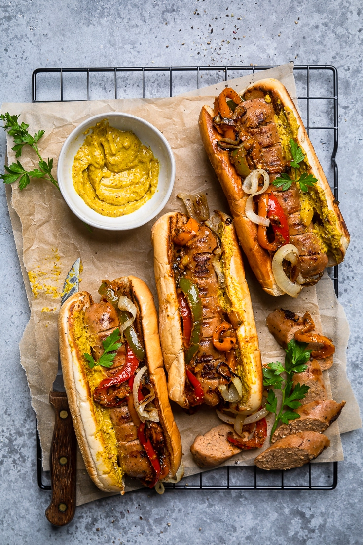 13.  Vegan Sausage & Peppers Sandwich by Make it Dairy Free  (Hot Dog Recipes )
