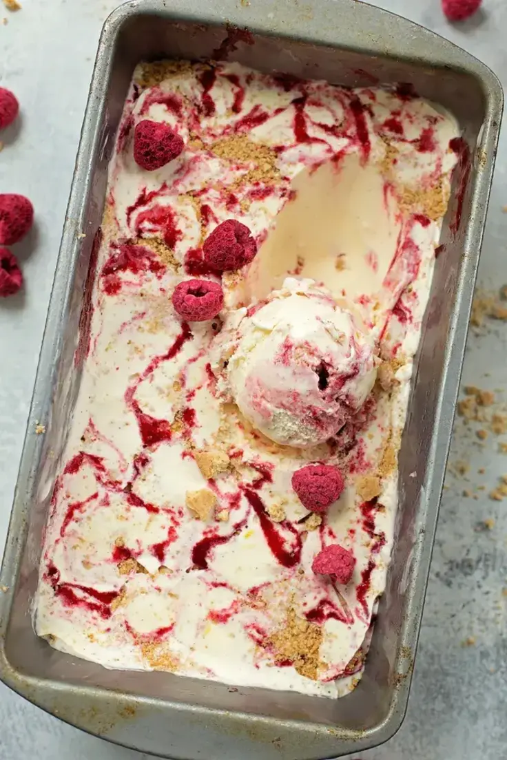 14. Homemade Raspberry Cheesecake Ice Cream Recipe by Life Made Simple Bakes
