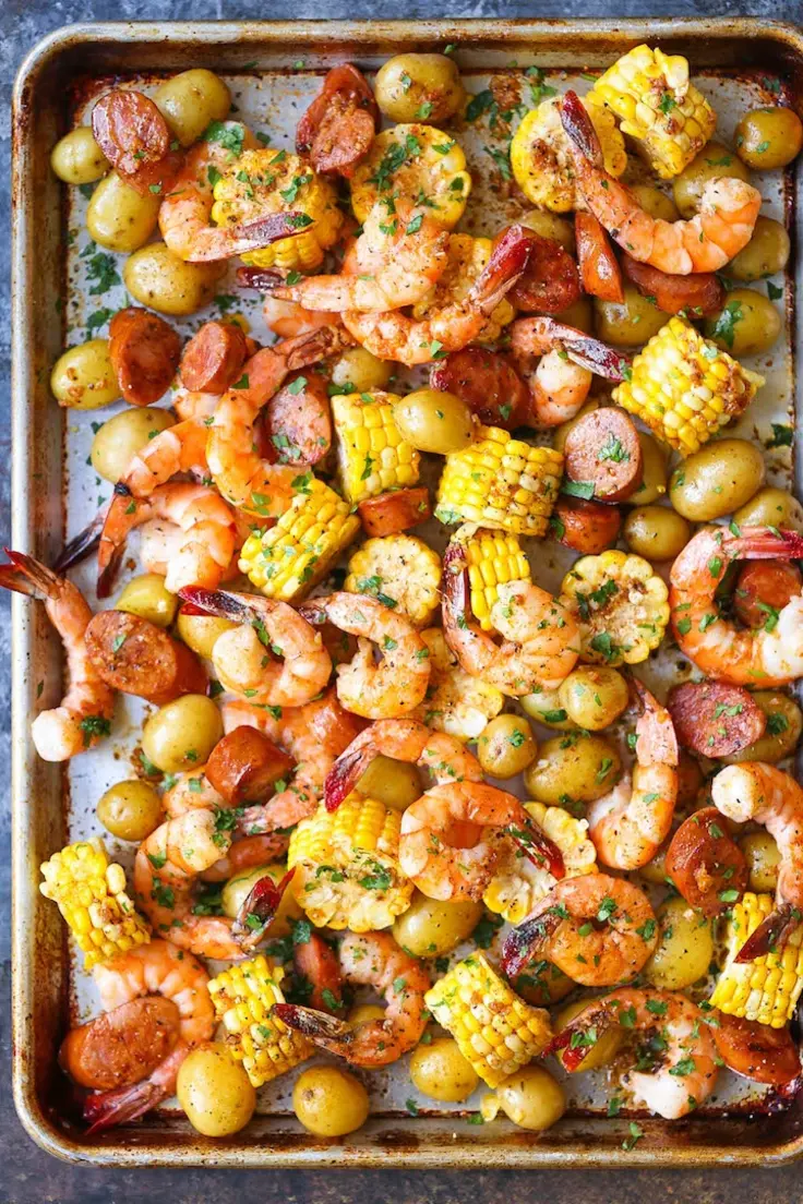 10. Sheet Pan Shrimp Boil by Damn Delicious (Lazy Summer Dinner Ideas)
