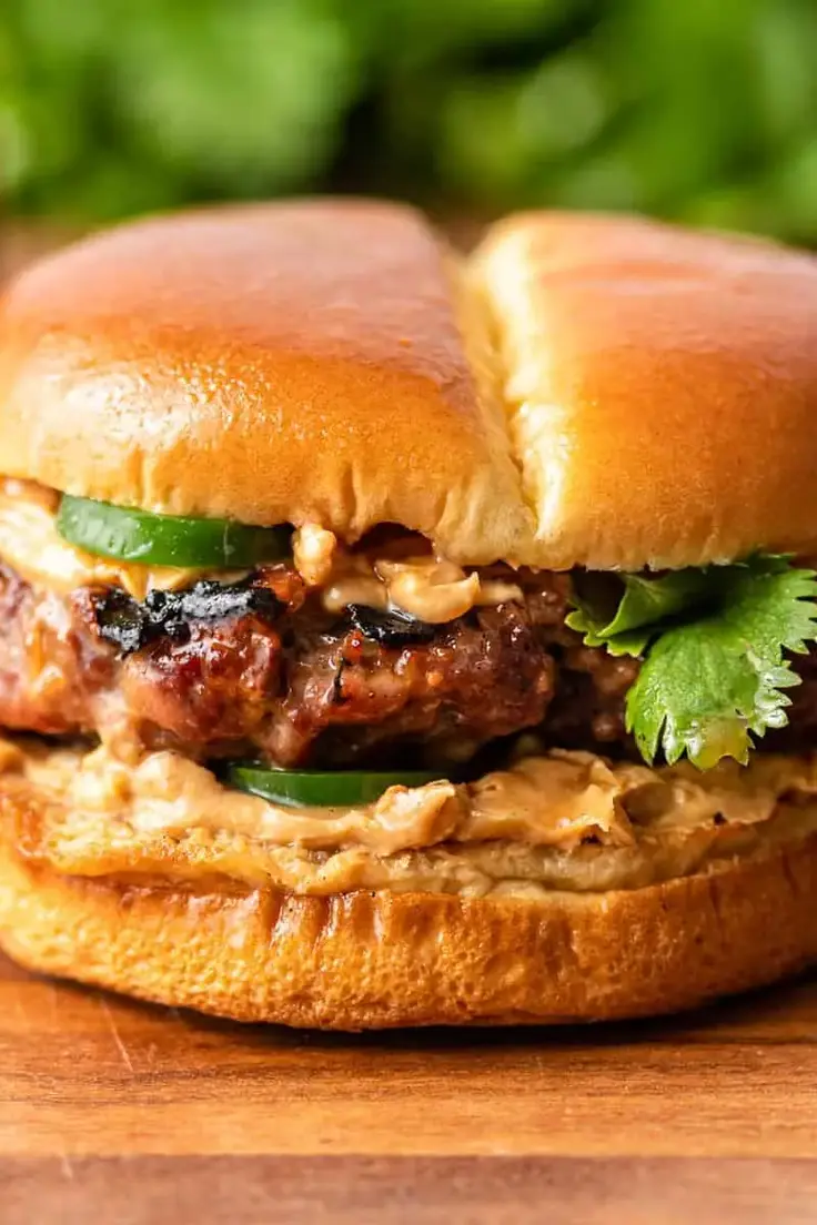 14. Thai Burger with Peanut Sauce by Silk Road Recipes
