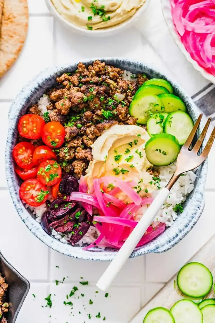 15. Middle Eastern Inspired Ground Beef Bowls by Table for Two Blog (Easy Summer Dinner Recipes)
