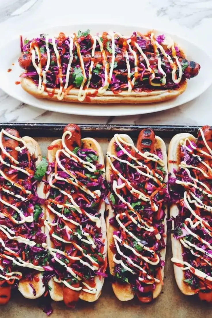 16, Asian Slaw Hot Dogs with Sriracha & Kewpie Mayo  (Hot Dog Recipes )
