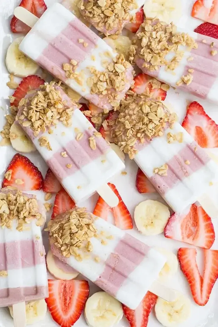 16. Dairy-Free Strawberry Banana Smoothie Popsicles by Sugar and Charm
