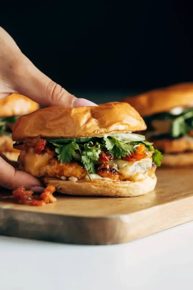 17. Gochujang Chicken Burgers with Kimchi Bacon Jam by Pinch of Yum

