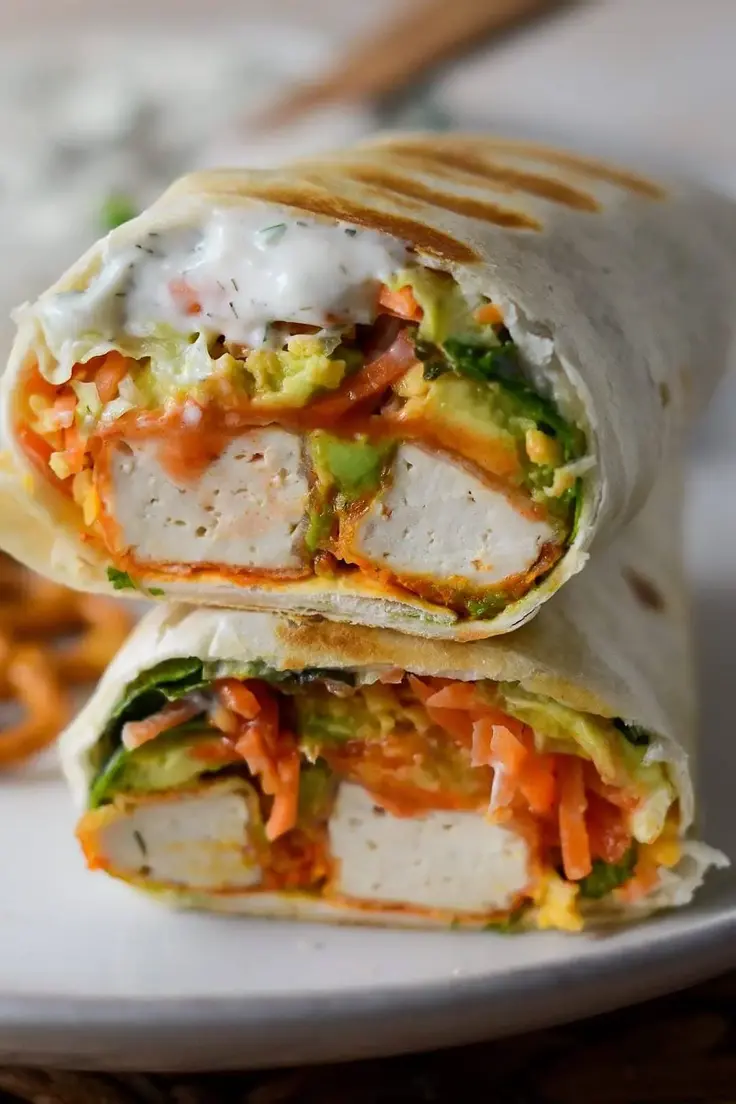 Easy Dinner Meal Prep Ideas - Buffalo Tofu Wrap with Ranch by Naturalliee Plant Based
