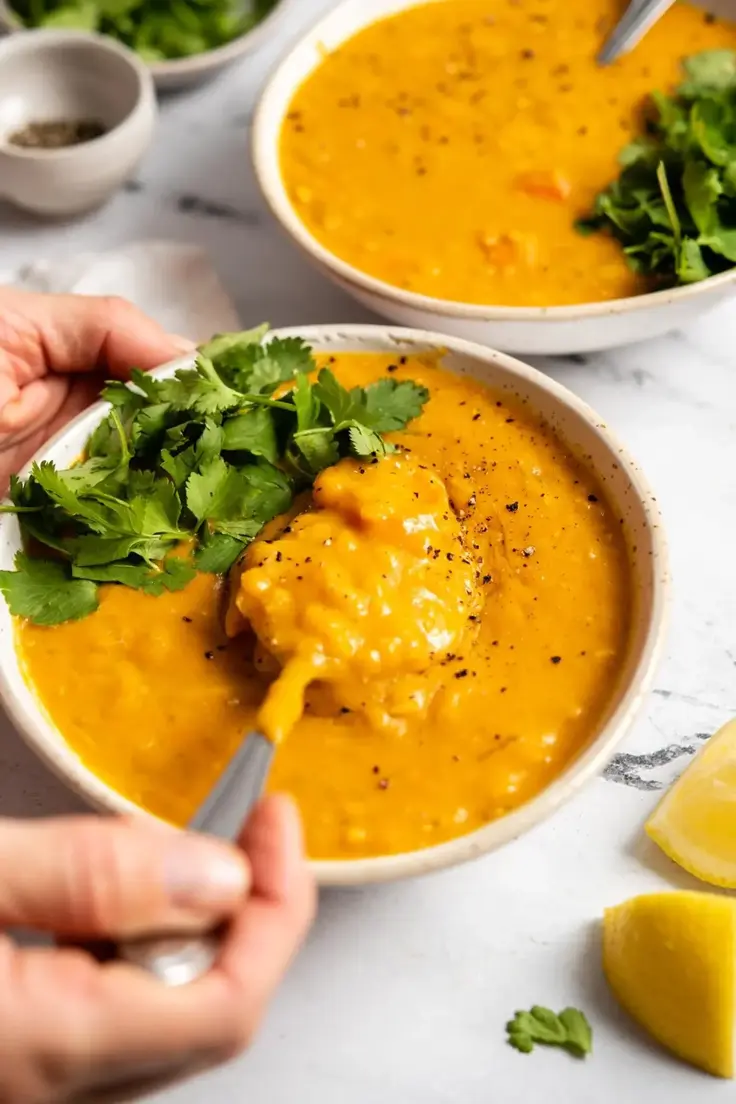 Gluten Free Vegan Lemon Lentil Soup with Turmeric by Running on Real Food
