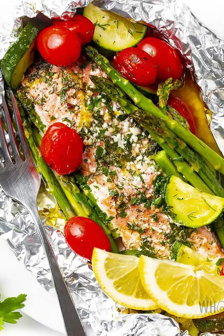 14. Oven Baked Salmon in Foil by Wholesome Yum (Lazy Summer Dinner Ideas)
