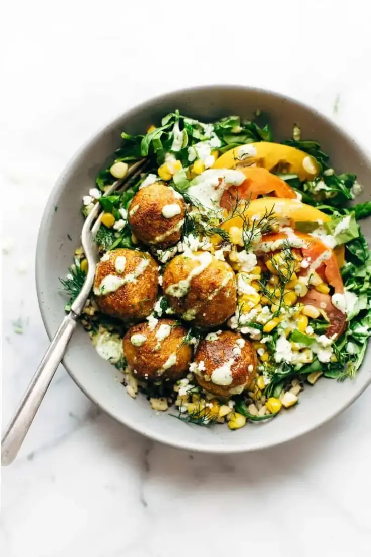 Summer Bliss Bowls with Sweet Potato Fritters by Pinch of Yum
