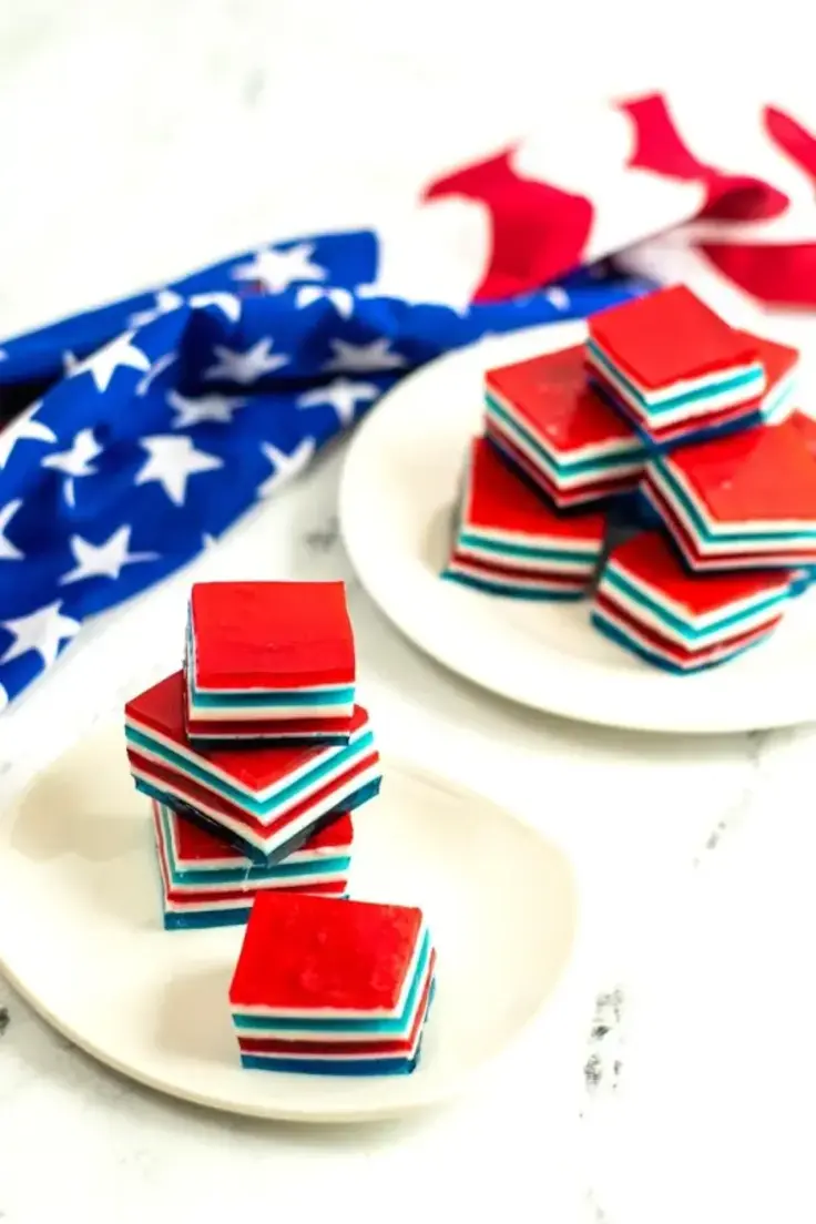 3. Memorial Day Desserts Jello Jigglers: Patriotic Red, White, and Blue by Made in a Pinch
