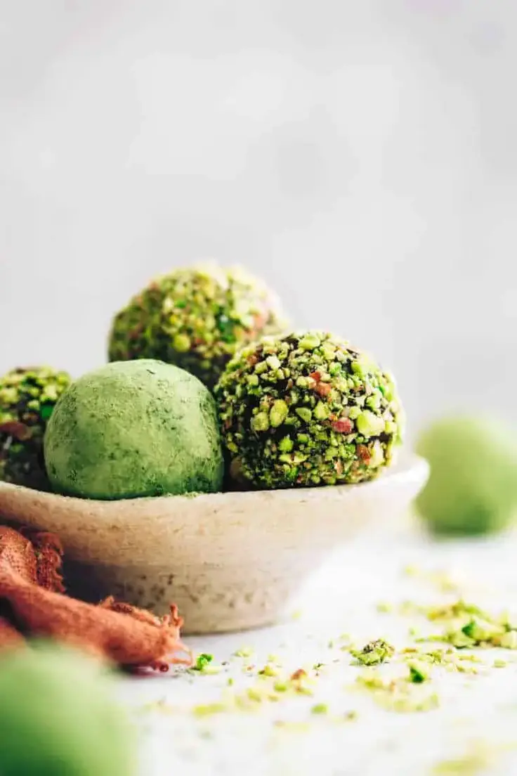 3. Matcha Pistachio Bliss Balls by Nutriciously