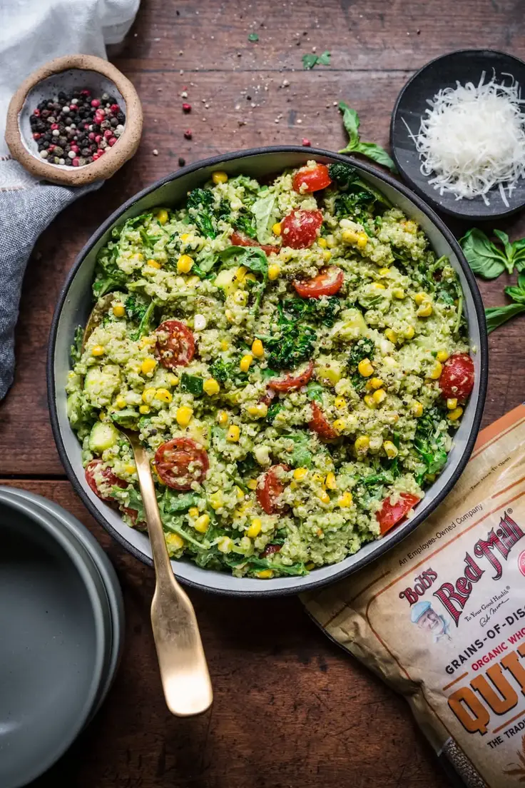 12. Quinoa Salad with Vegan Green Goddess Dressing by Crowded Kitchen
