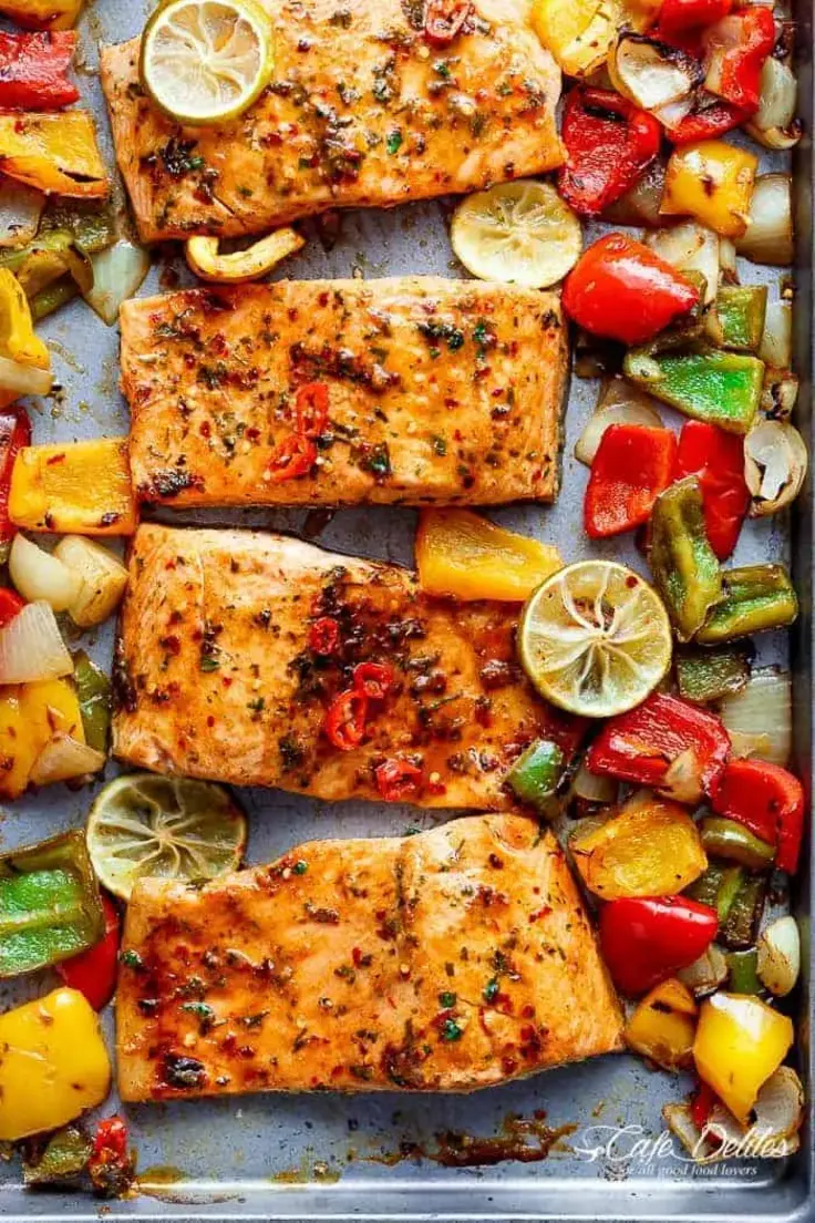 3. Sheet Pan Chili Lime Salmon by Cafe Delites  for family dinner 
