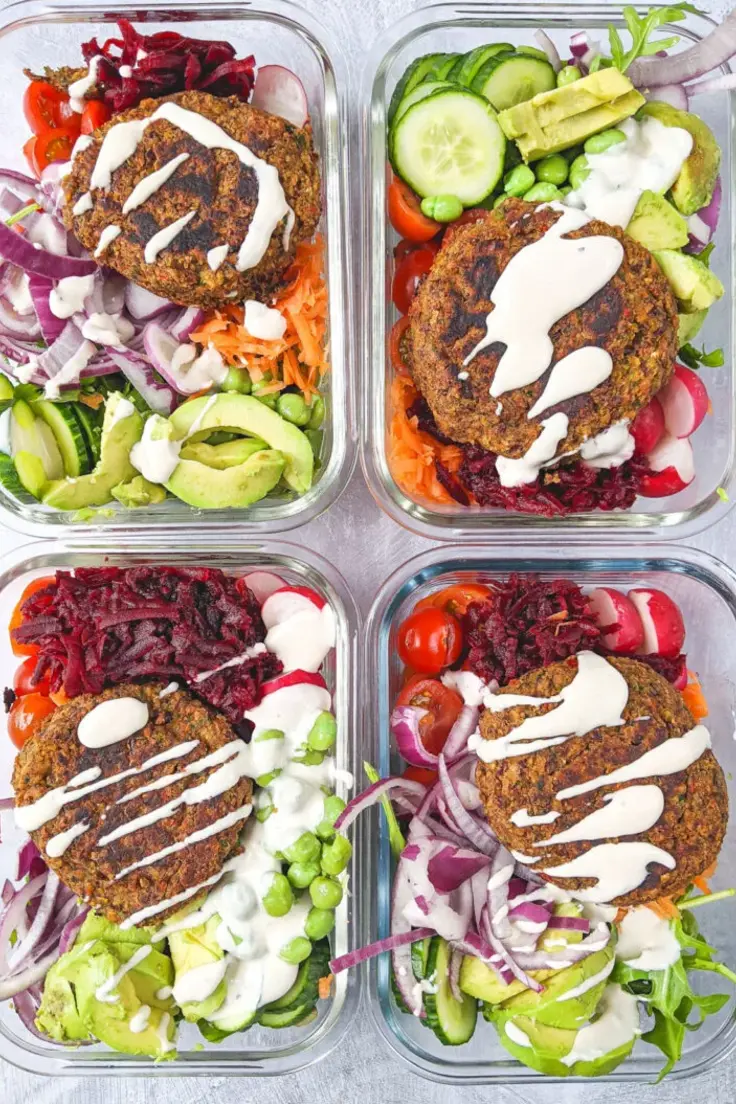 Easy Dinner Meal Prep Ideas - Red Kidney Bean Burger Bowls by All Nutritious 
