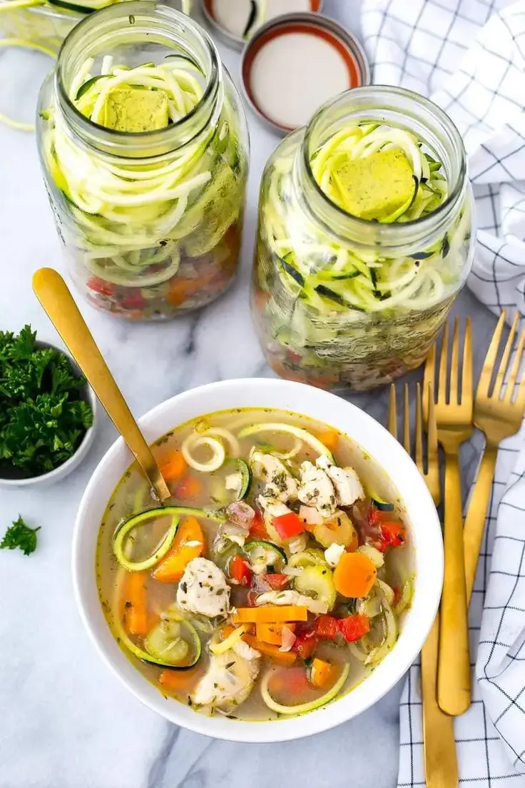 Spiralized Zucchini Chicken Noodle Soup Jars by The Girl on Bloor