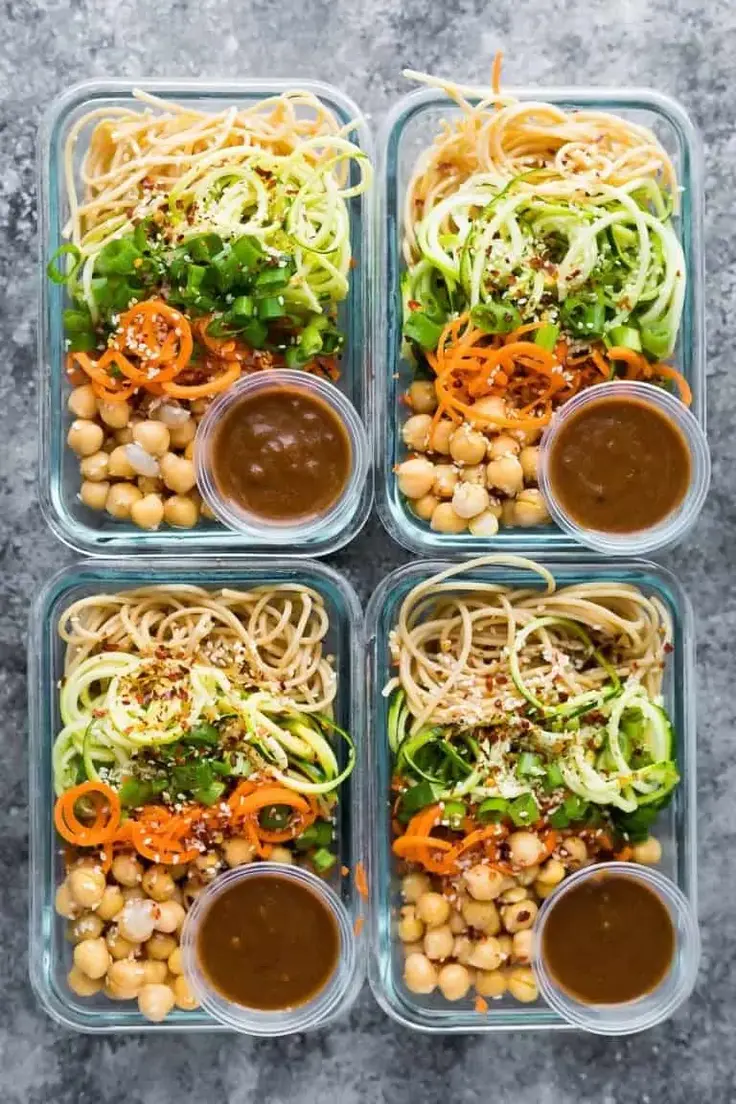 Easy Dinner Meal Prep Ideas - Cold Sesame Noodle Meal Prep Bowls by Sweet Peas and Saffron
