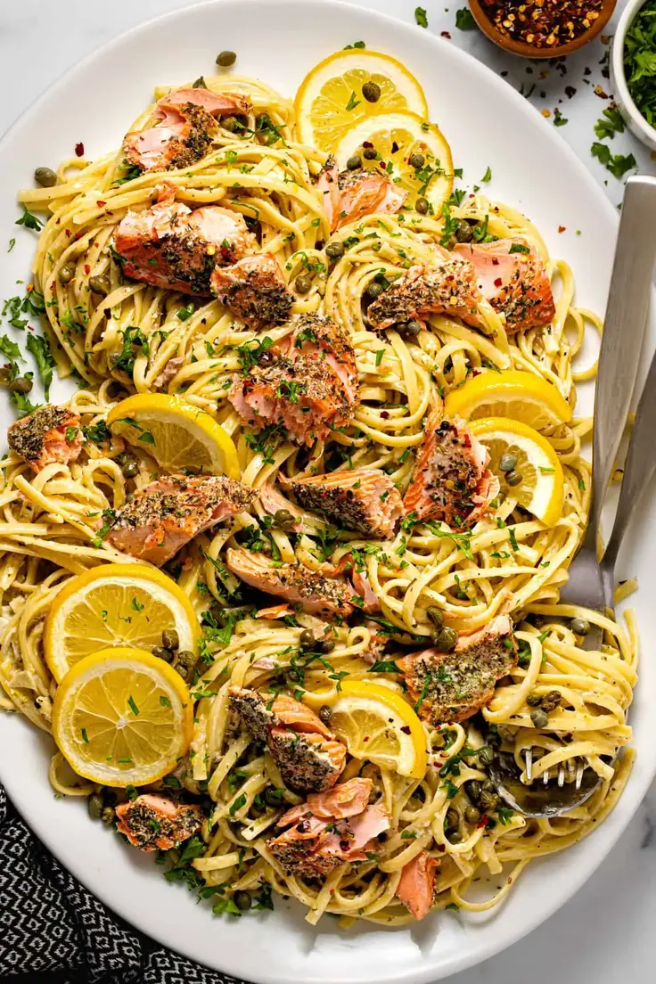 5. 30 Minute Creamy Salmon Pasta by Mid West Foodie