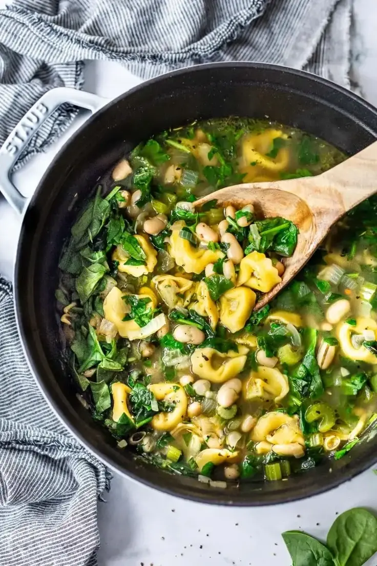Light Brothy Tortellini Soup w/ Spinach, White Beans & Basil by Feasting at Home
