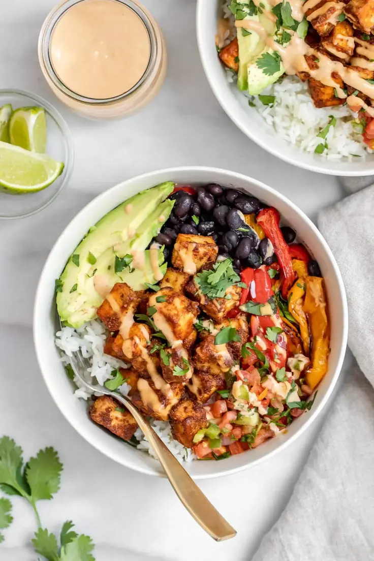 Baked Tofu Burrito Bowl by Eat with Clarity