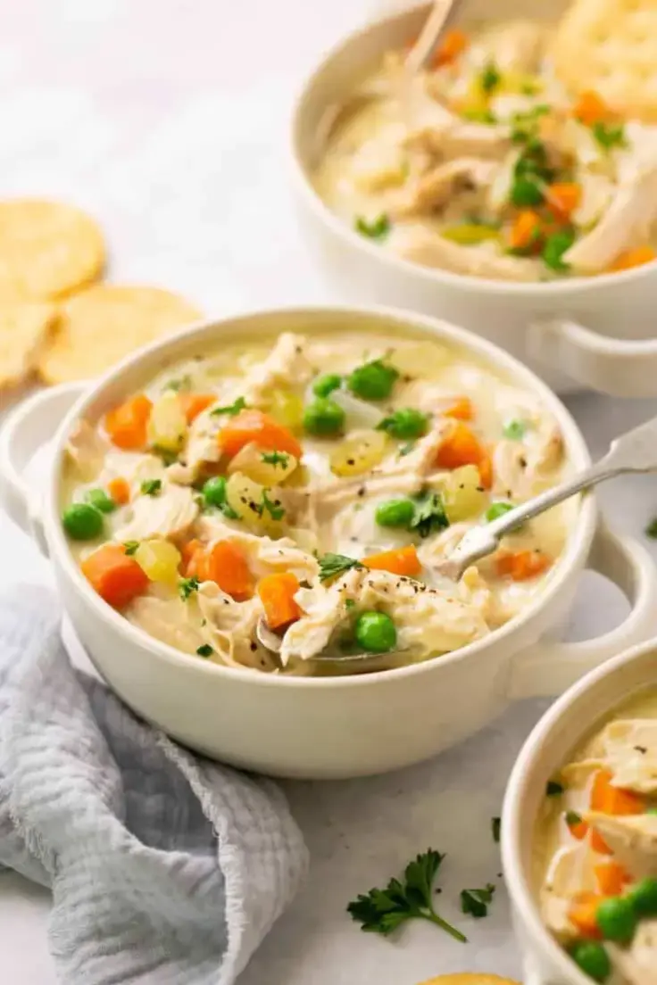 8. Chicken Pot Pie Soup (One Pot + Dairy Free) by Lauren Fit Foodie (High Volume Low Calorie Meals)  