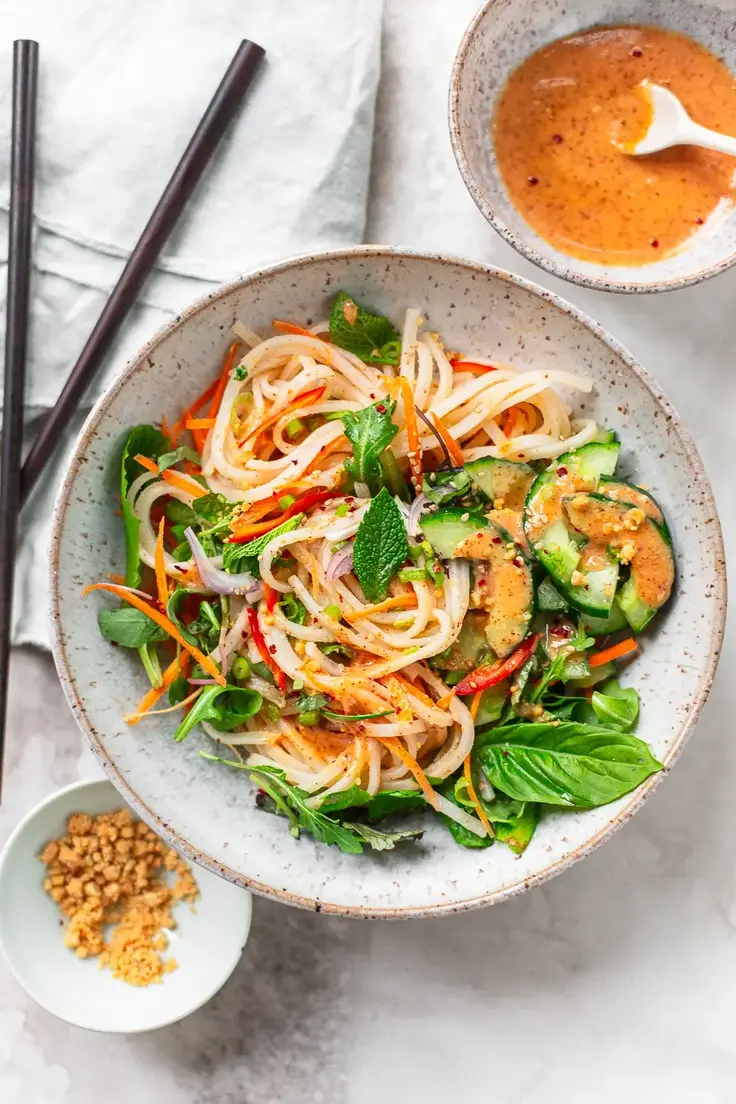 Light Crunchy Vegetable Rice Noodle Salad Idea by Family Style Food - Light Summer Dinner Ideas