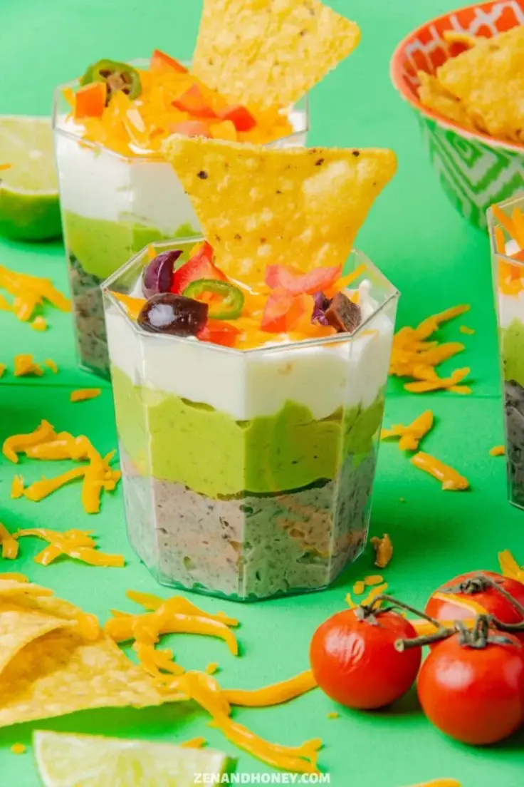 1. Mexican 7-Layer Dip Cups Recipe by Zen and Honey