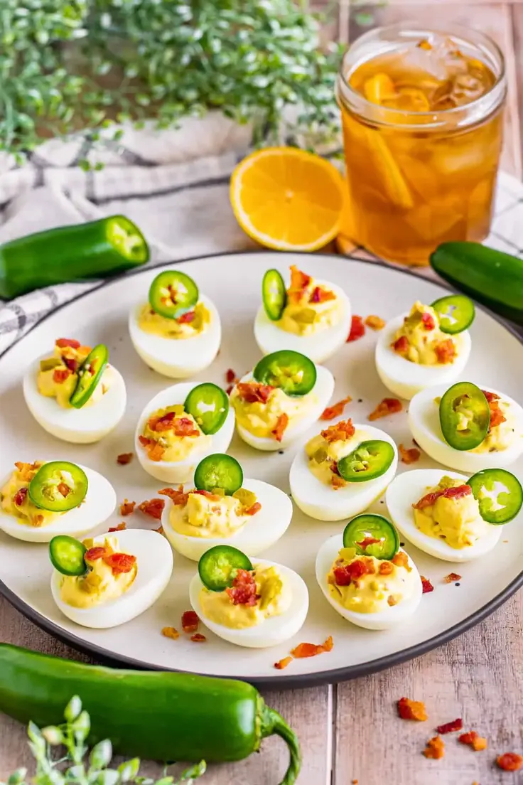 2. Jalapeno Popper Deviled Eggs Recipe by Crayons and Cravings (Easy Finger Food Ideas)