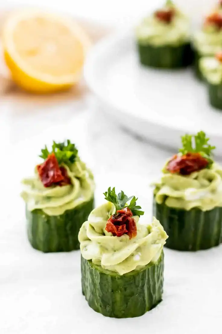 Avocado Goat Cheese Cucumber Appetizers Recipe by Haute and Healthy Living
