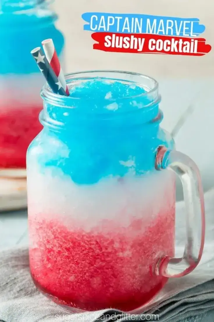 Patriotic Coconut Rum Slushy Cocktail by Sugar Spice and Glitter
