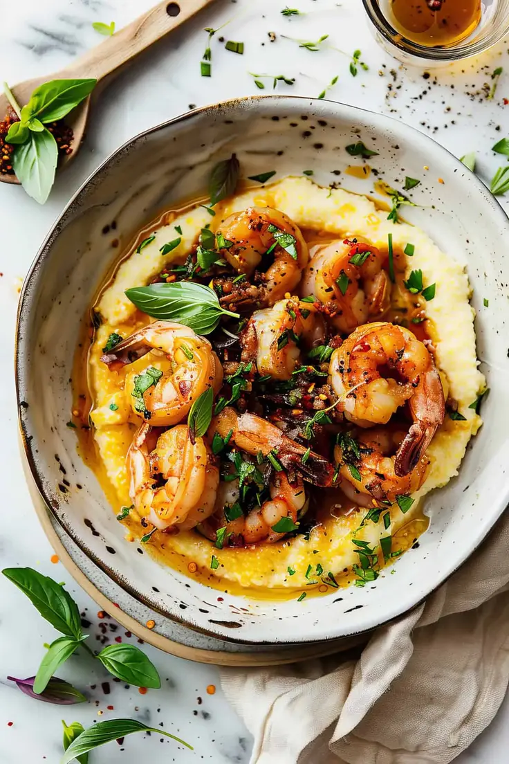 Honey Garlic Shrimp and Polenta Recipe by Salted Mint
