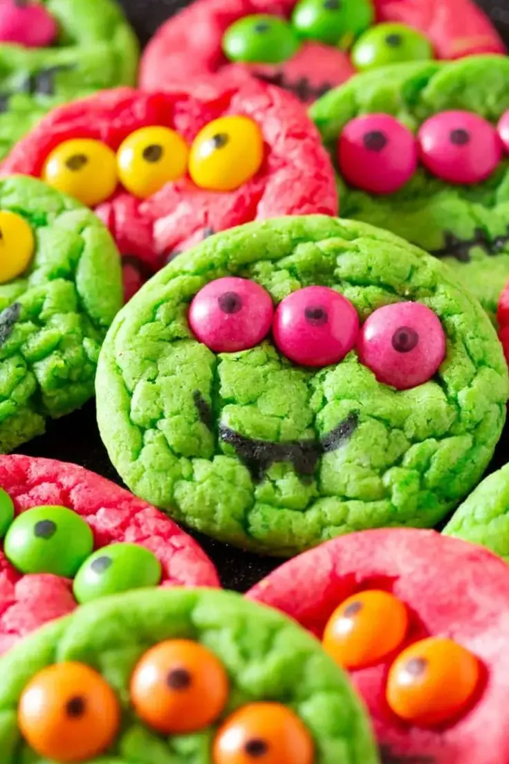 6-Ingredient Cake Mix Halloween Monster Cookies Recipe by I Knead To Eat