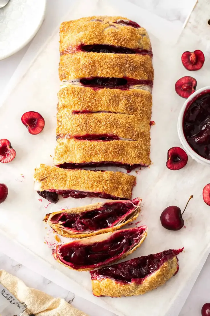 Puff Pastry Fresh Cherry Strudel Recipe by Sugar Salt Magic