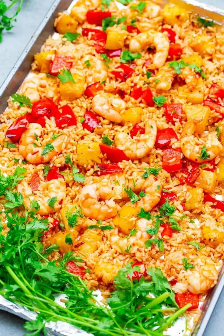 15-Minute Hawaiian Sheet Pan Shrimp Recipe by Averie Cooks
