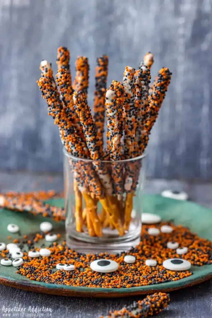 Chocolate Dipped Pretzel Rods Recipe by Appetizer Addiction