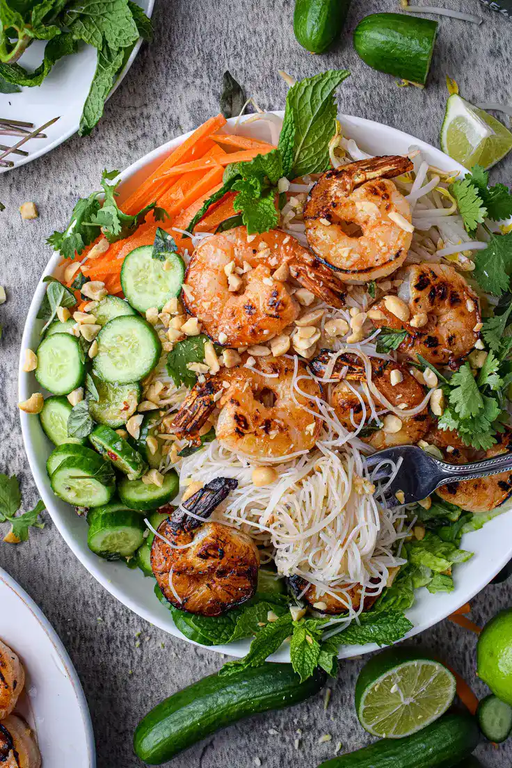 Spicy Shrimp and Cucumber Noodle Bowls Recipe by The Jam Jar Kitchen
