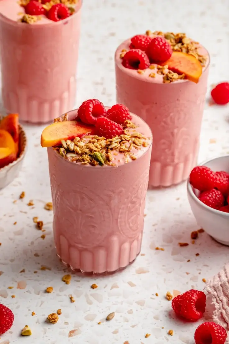 Pretty in Pink Peach Smoothie Recipe by Ambitious Kitchen