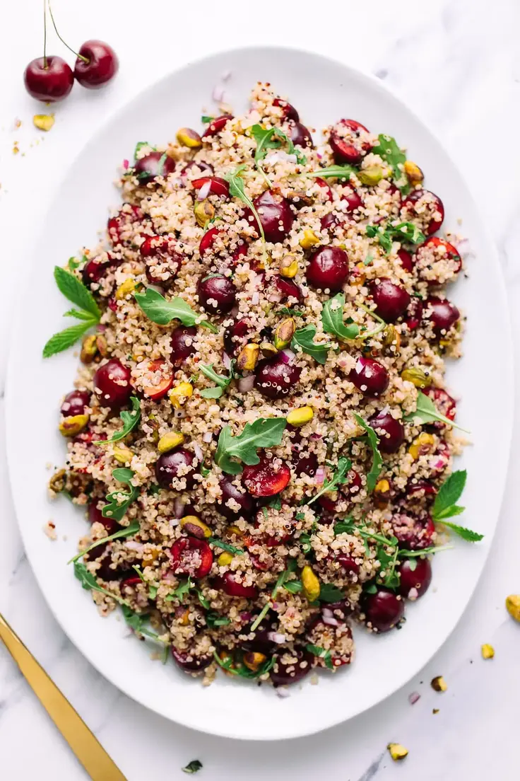 Fresh Cherry Pistachio Quinoa Salad Recipe by The Simple Veganista